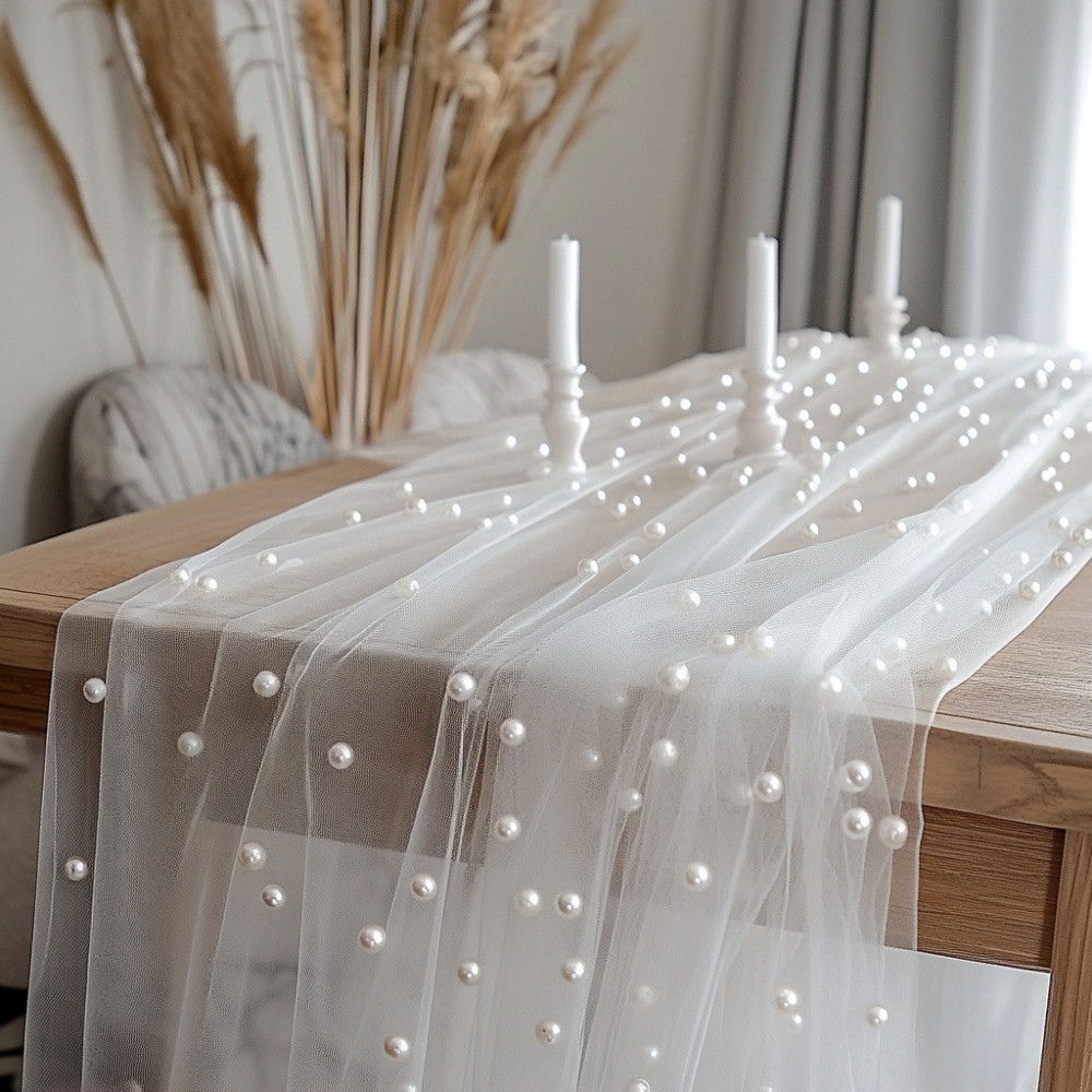 Christmas Table Runner - Скатерть-дорожка из жемчужного шифона 80x300 см,